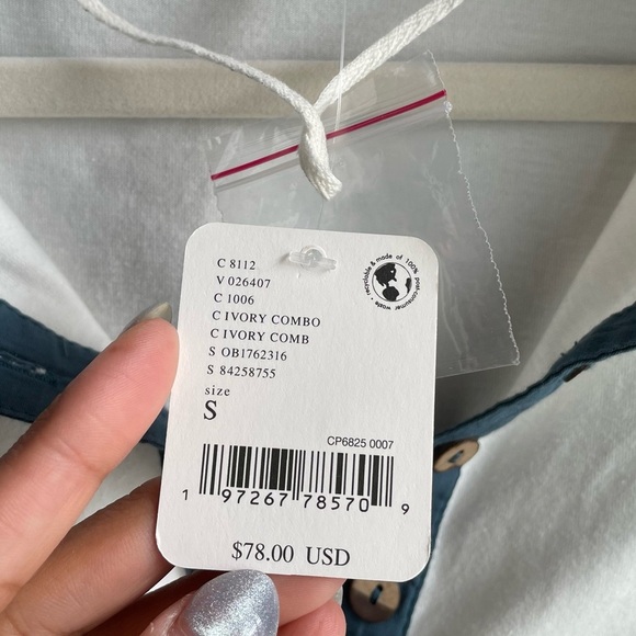 Free People White and Teal Long Sleeve Top - Picture 7 of 10